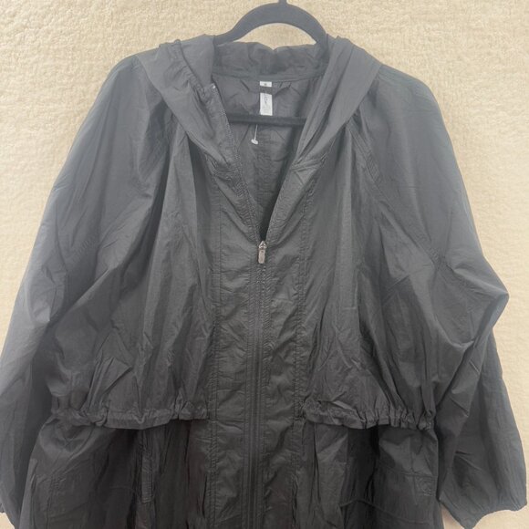 Athleta Black hooded Longline Parka rain jacket full zip relaxed Light  sz XL - Picture 3 of 12